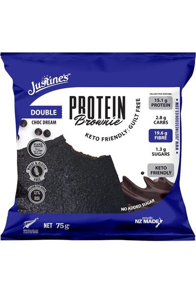 Justines كعكة براوني البروتين بالشوكولاتة المزدوجة (12 × 75 جرامًا لكل منها)