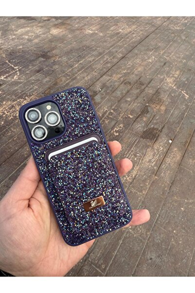 madamcase حافظة هاتف IPHONE 14 PURPLE SWRVSKI STONE ومجموعة محفظة لبطاقات الا...