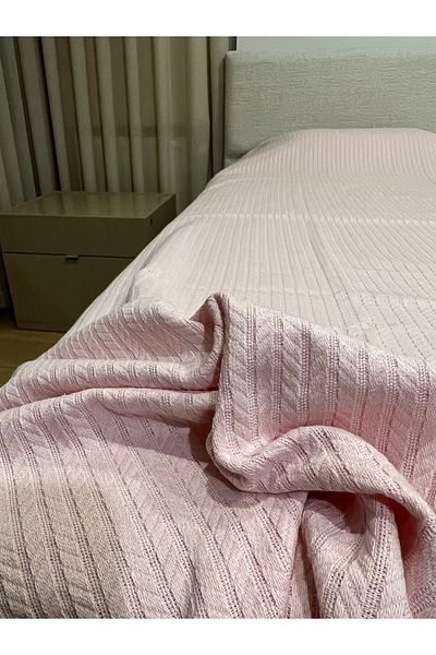 Renk Tekstil Powder Pink Knitted Textured Pique Double 100% Natural Cotton - 230 X 235