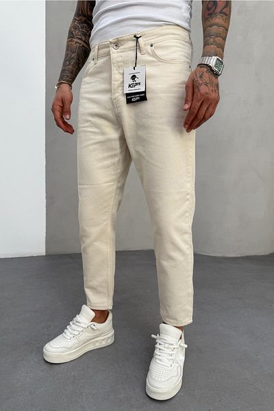 MADZEYMODA Ανδρικό Boyfriend Mold Denim Ύφασμα Μπεζ Jean Jeans Παντελόνι Mz0444