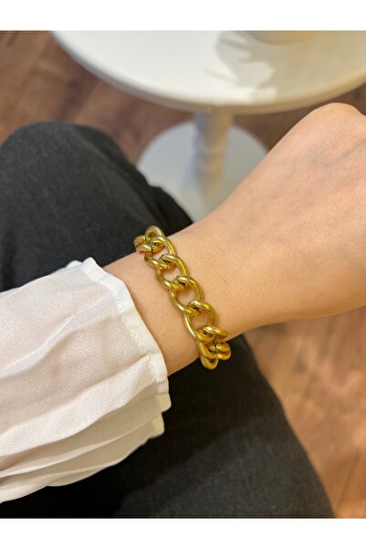 RENGARENG Gold 1 cm Iri Halkalı Çelik Zincir Bileklik 20 cm Arkadaşa Sevgiliy...
