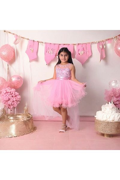 Ahsenimbebe Flower Scalloped Tail Dress 5-10 Years