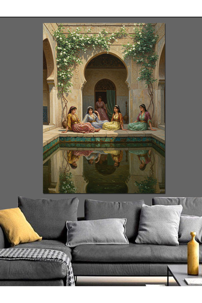 ekart Avluda Sessiz Sohbet Gölgesi Dekoratif Kanvas - Mdf Ahşap Tablo