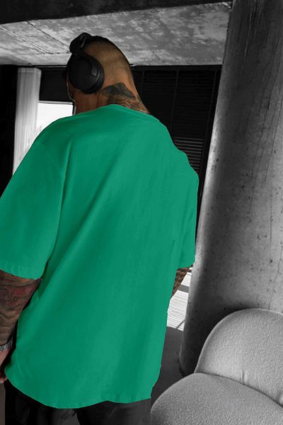Millionaire Men's Green Deer Printed Oversize Fit Loose Wide Fit Loose Cut T-Shirt