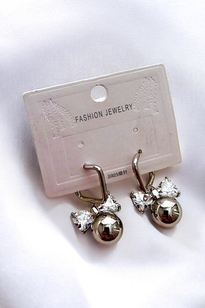 PETEK AKSESUAR 2.5 CM Wide Crystal Bow Ball Earrings