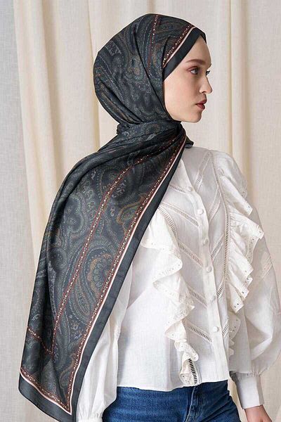 Madame Polo Σάλι Beyza Huri Historical Victorian Pattern - Σκούρο πράσινο