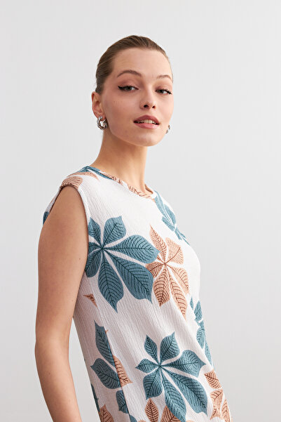 MODAGEN Rochie mini cu mâneci cu imprimeu floral albastru-alb deschis pentru femei