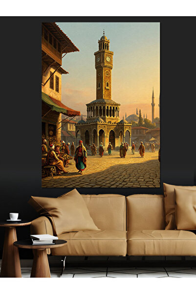 KanvasSepeti Dönemi İzmir Saat Kulesi Yağlı boya Dokulu Yüksek kaliteli Kanva...