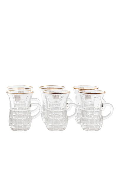 Alsaif Gallery Teapots with Max Glass Glass Handle, Golden Line, 6 Pieces - Clear