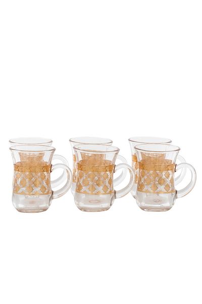 Alsaif Gallery Max Glass Teapot Set, Gold Embossed, 6 Pieces - Clear