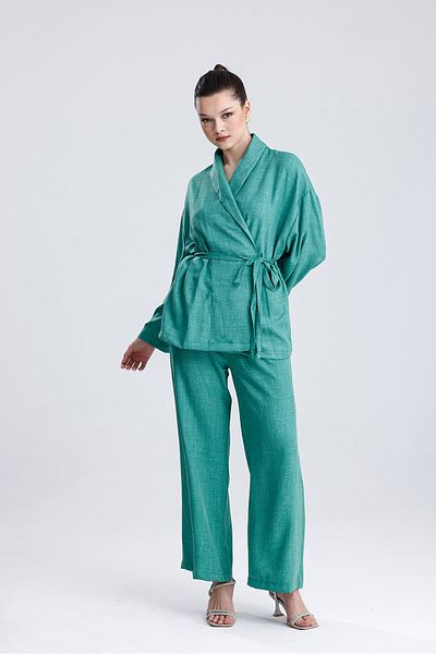 MD trend Women's Waist Lace-Up Kimono Set