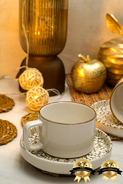 Heda Porselen Yakamoz 4 Parça 2 Kişilik Porselen Çay Fincan Takımı