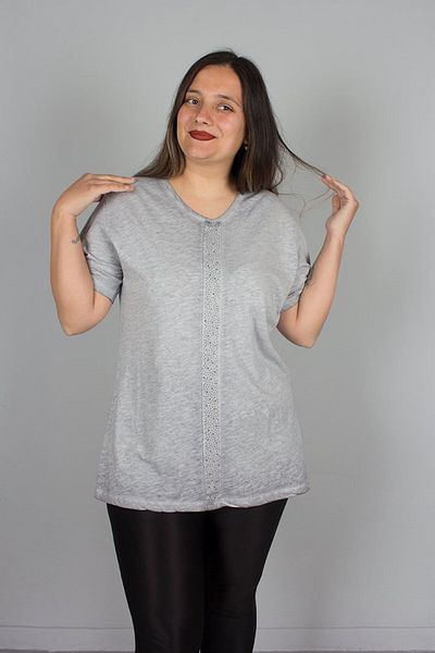 Truva XXL Plus Size Cotton Washed Front Stone Stripe Blouse B098
