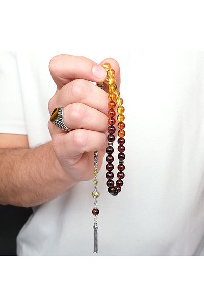 TESBİHCİBABA Nakkaş İmame Color Filtered Drop Amber Rosary