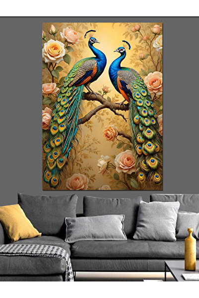 ekart Aşkın Zarif Tavus Kuşları Dekoratif Kanvas - Mdf Ahşap Tablo