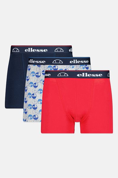 Ellesse شورت رجالي بشعار العلامة التجارية، 3 قطع، أزرق داكن/أحمر