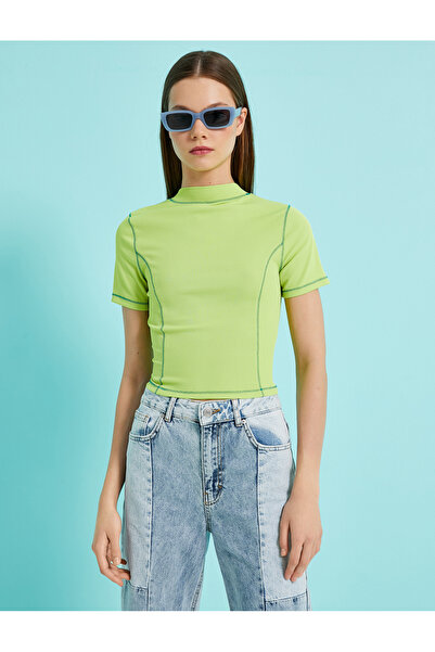 Koton Μπλουζάκι Stand Collar Crop με κοντό μανίκι