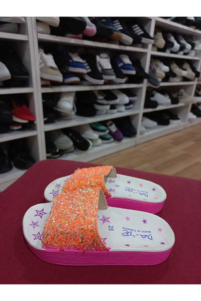 emin kundura Full Orthopedic Silvery Stone Detailed Girl's Slippers