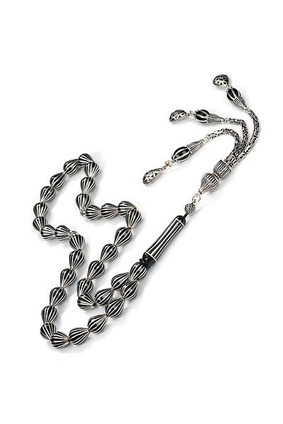 TESBİHCİBABA Eye Age Cut Silver Split Erzurum Oltu Stone Rosary