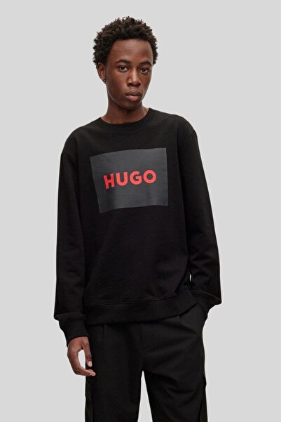 HUGO Regular Fit Bisiklet Yaka Erkek Sweatshirt Siyah