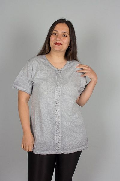 Truva XXL Plus Size Cotton Washed Front Stone Stripe Blouse B098