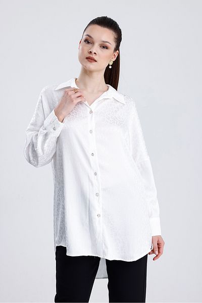 MD trend Women's Leopard Print Oversize Satin Shirt