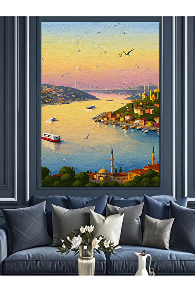 KanvasSepeti İstanbul A Bakan Renkli Ufuk Yağlı boya Dokulu Yüksek kaliteli K...