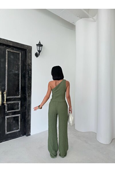 QUTTA Women's Çağla Single Shoulder Wrinkled Fabric Double Set