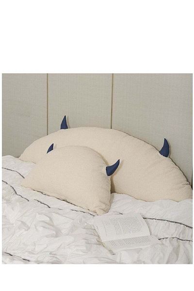 COOYA Portable bedside pillow, horn-shaped, back support, removable, easy to clean, pain relief, beige