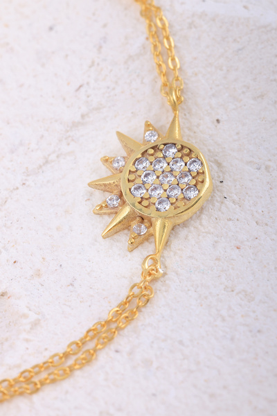 Lucente Jewellery Luxury Serisi Işıklı Hediye Kutulu 925 Ayar Altın Gümüş Kaplama Zarif Solara Güneş Bileklik