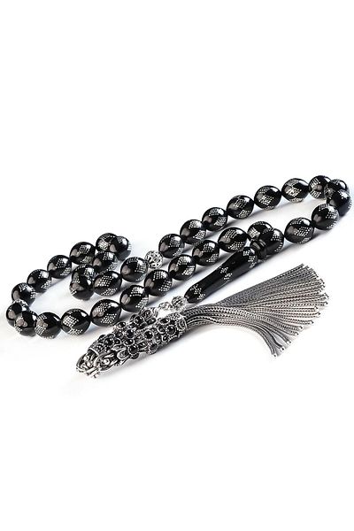 TESBİHCİBABA Peerless Craftsmanship Pyramid Silver Çakım Erzurum Oltu Stone Rosary