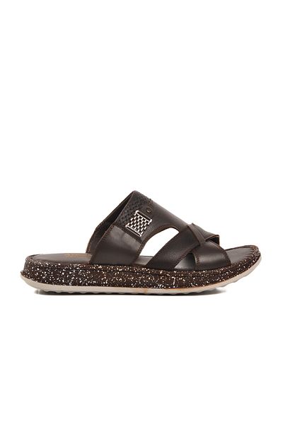 AYAKMOD Brown Comfortable Lightweight Genuine Leather Men's Slippers 2045 m