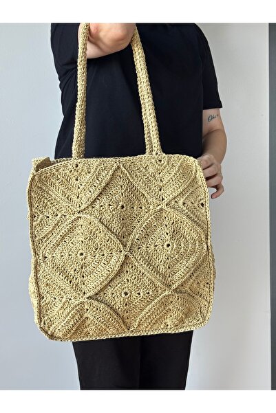 Mom'sMiracles Hasır Çanta, Kağıt İp Örgülü Hasır Çanta, Plaj Çantası, Gündeli...