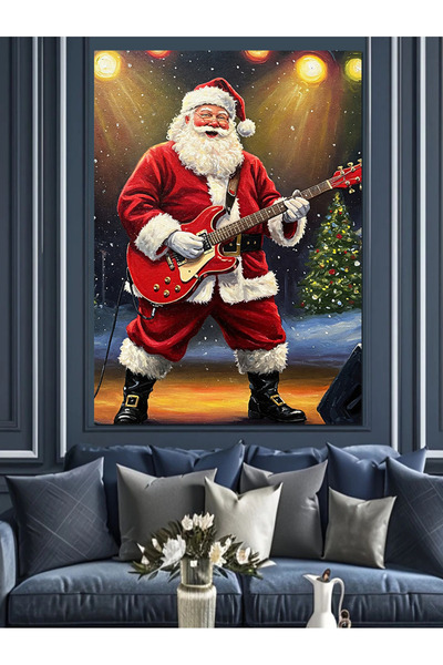 KanvasSepeti Moș Crăciun cu spiritul rock-ului, pictură în ulei decorativă, t...