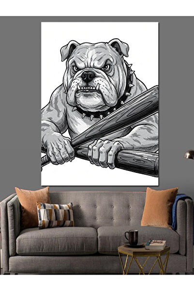 ekart Bezbol Sopalı Sert Bulldog Dekoratif Kanvas - Mdf Ahşap Tablo
