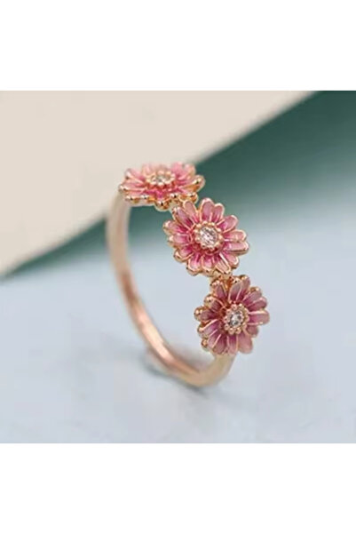 Hector&Co. Jewellery Gümüş Pembe Papatya Üçlemesi Yüzük