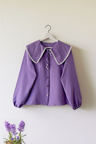 MODAQU Lilac Sailor Collar Lace Blouse
