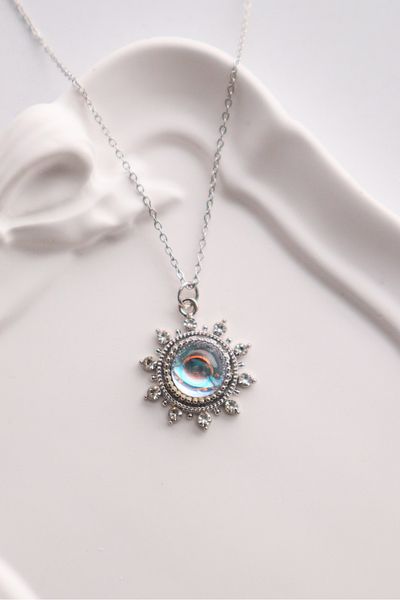 EFBUTİK Silver Color Chain Stone Detailed World Imported Necklace