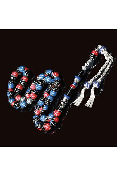TESBİHCİBABA Nakkaş Claret Red Blue Silver Split Erzurum Oltu Stone Rosary