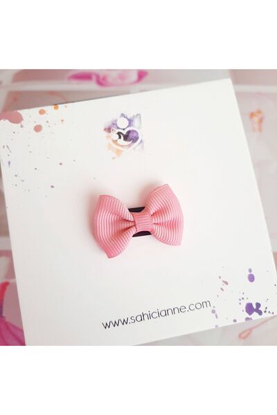 Sahici Anne Mini panglică fundă fără păr pentru bebeluși, 3 cm - Pink Blush