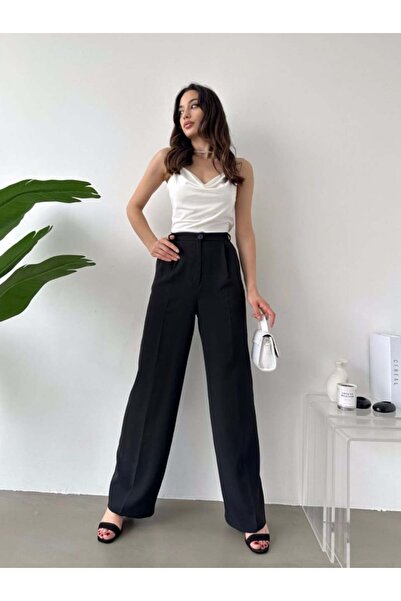 ADAMODA.RO Pantaloni evazati simpli negri