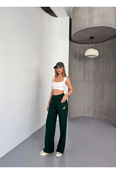 Kokosh moda Osy Modal Soft Textured Fabric Ebroidery Άνετη φαρδιά φούτερ παντελόνι - Μαύρο