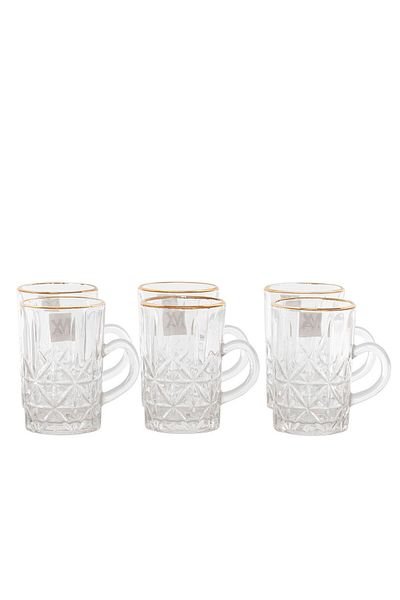 Alsaif Gallery Al Saif Gallery Max Glass Tea Bialat Set, 6 Pieces, Glass Handle, Golden Line - Transparent