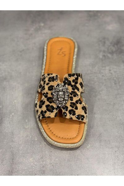 Zeyn PAPUCI DE LEOPARD DETALIATI CU PIETRE DE PIELE VERITABILĂ