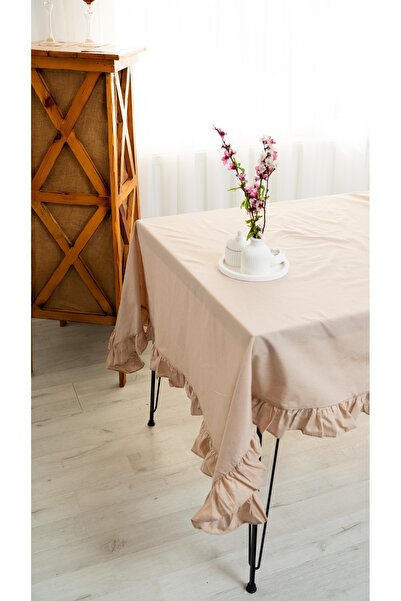abidehanım 100% Raw Panel Kenden Beige Table Cloth 160X220 cm