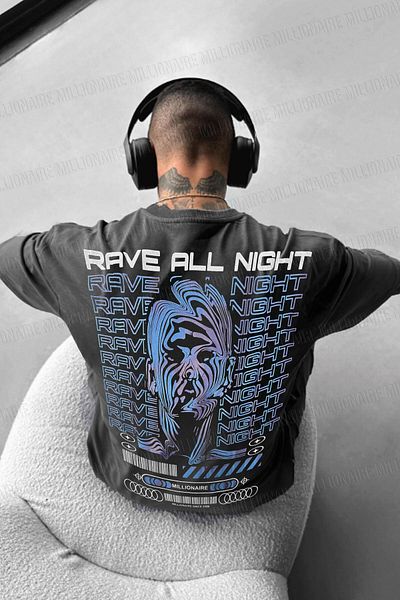 Millionaire Ανδρικό μπλουζάκι Smoked Rave All Night Oversize Loose Wide Fit Loose Cut
