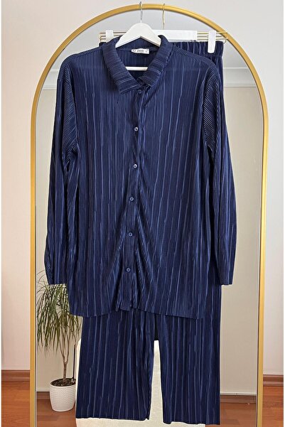 Bahar Altundemir Kadın Piliseli Gömlek Ve Beli Lastikli Rahat Kalıp Pantolon ...