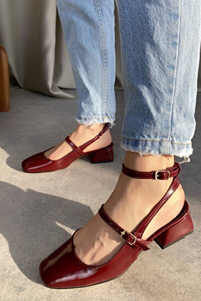 MODAADAM Kadın Kelvin Kısa Topuklu Ayakkabı - Bordo-Rugan