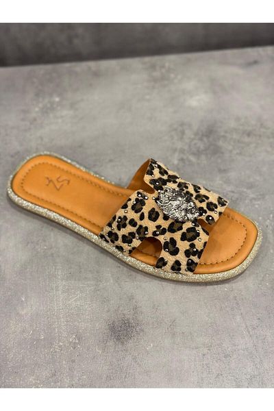 Zeyn PAPUCI DE LEOPARD DETALIATI CU PIETRE DE PIELE VERITABILĂ