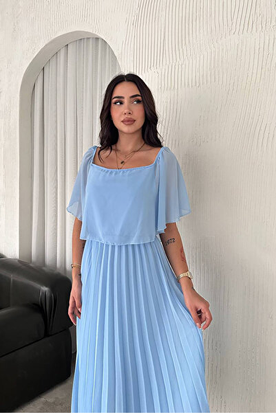 Neşeli Butik rochie din șifon plisat cu guler madonna pentru femei NBK2099